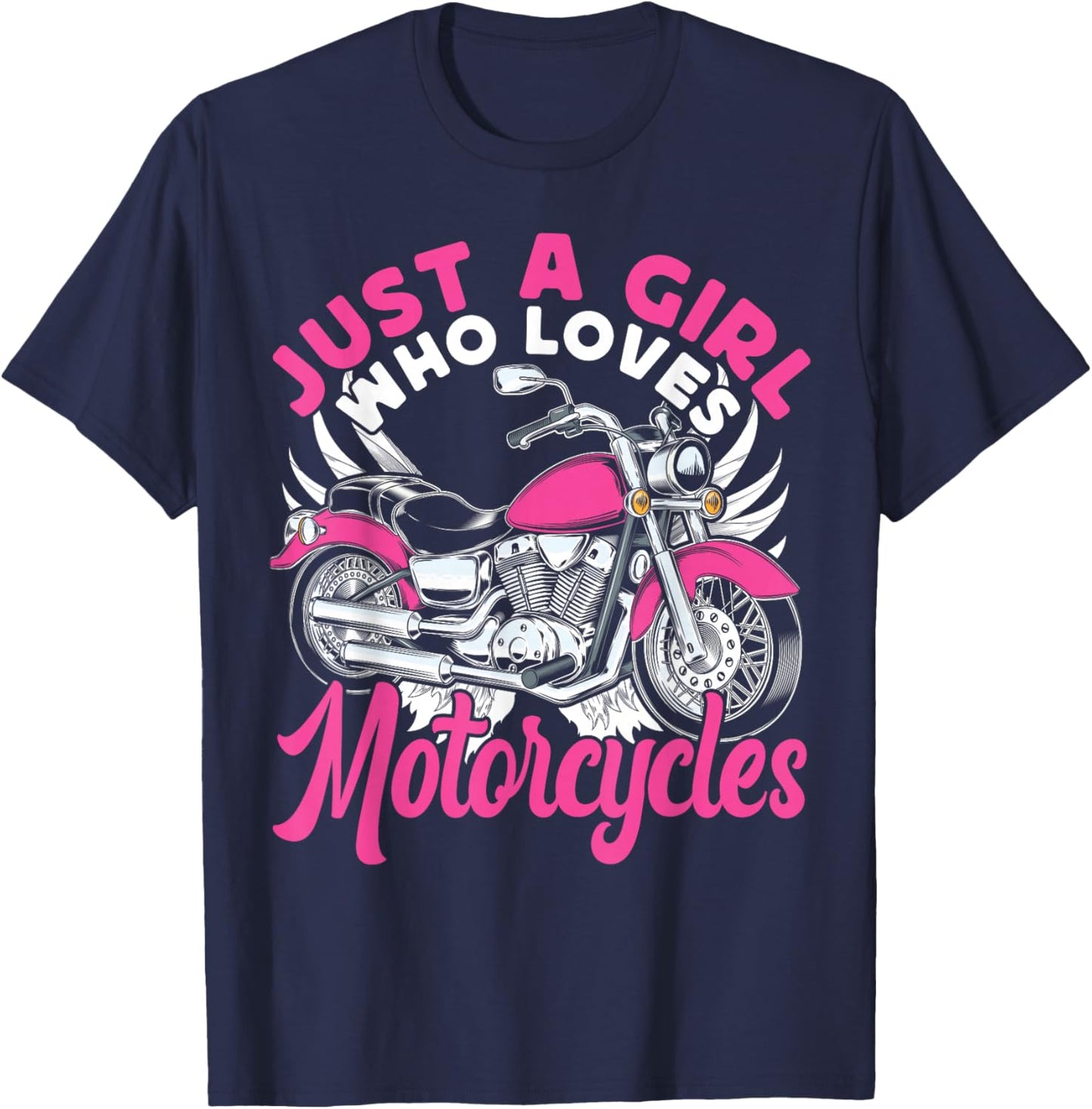 Classic Motorcycle Biker Girl Female Just A Girl Who Loves T-Shirt - T-Shirt | Navy
