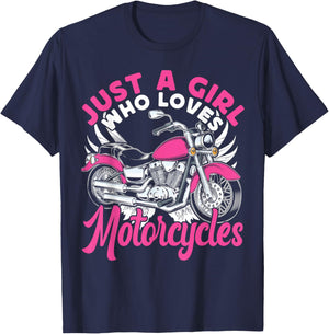 Classic Motorcycle Biker Girl Female Just A Girl Who Loves T-Shirt - T-Shirt | Navy