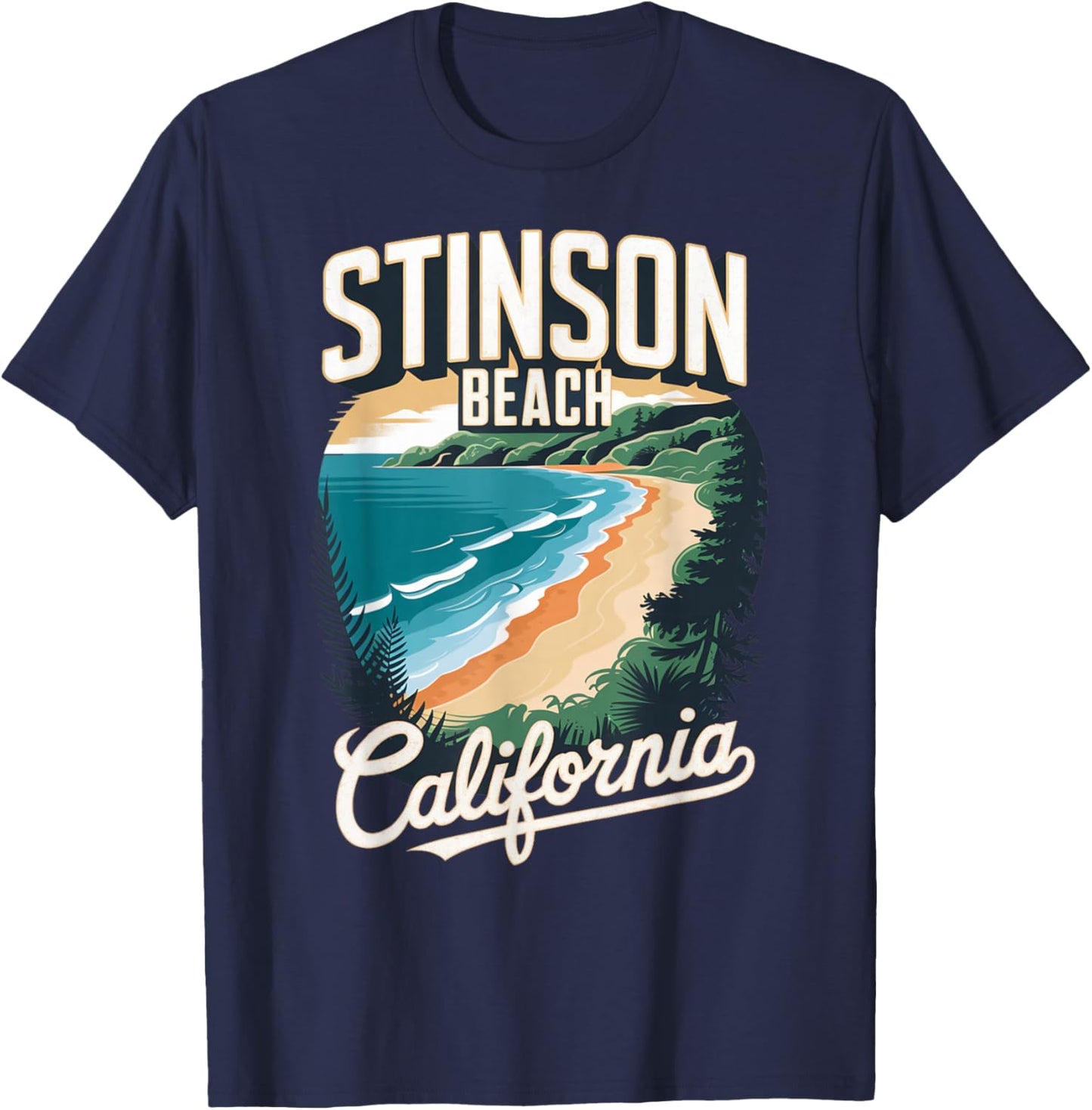 Stinson Beach California Scenic Coastline T-Shirt - T-Shirt | Navy