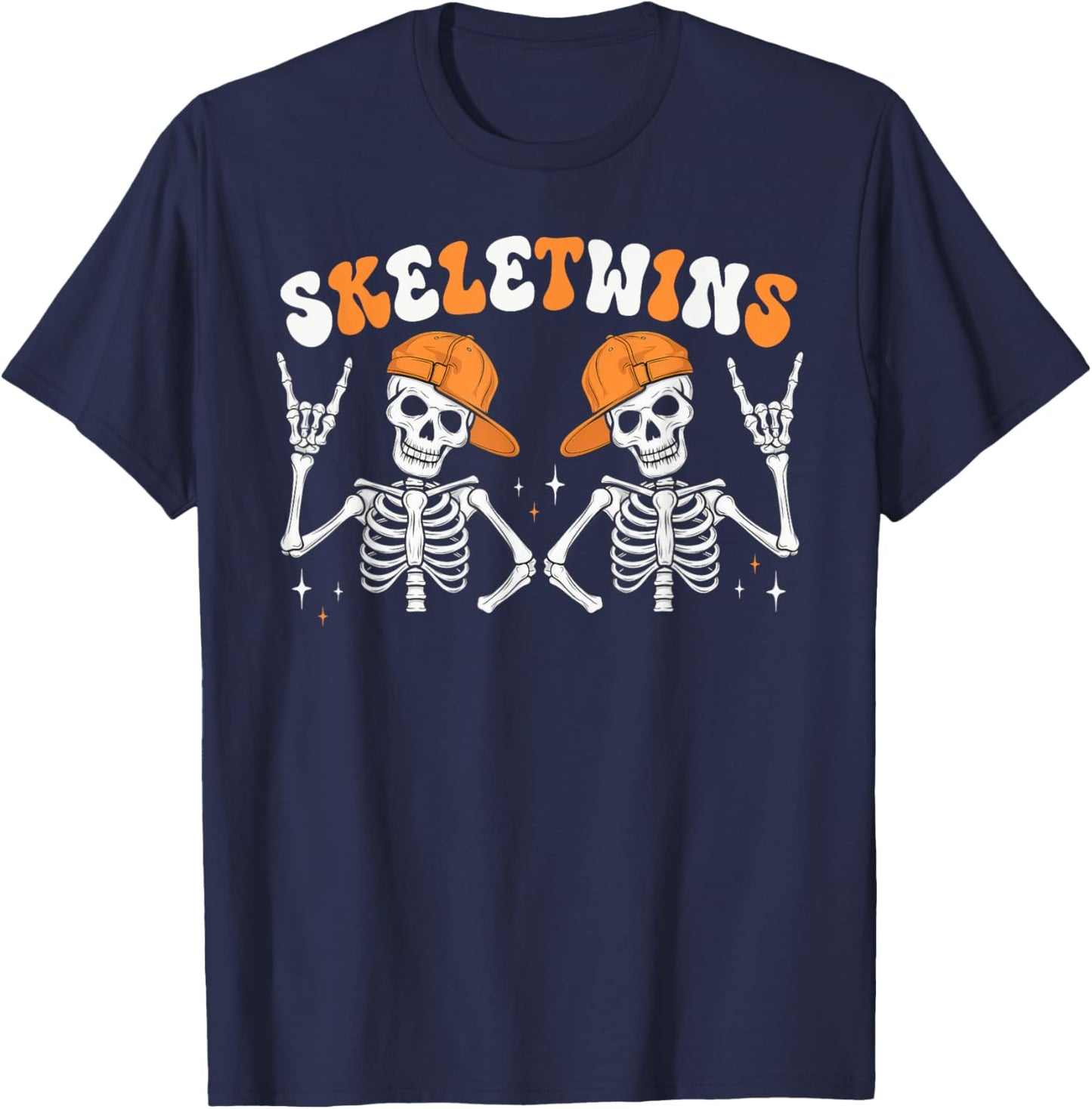 Skeletwins Halloween Twins Skeletons Hat Matching Boys Kids T-Shirt - T-Shirt | Navy
