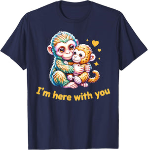 I'm Here with You Cute Baby Monkey Punch T-Shirt - T-Shirt | Navy