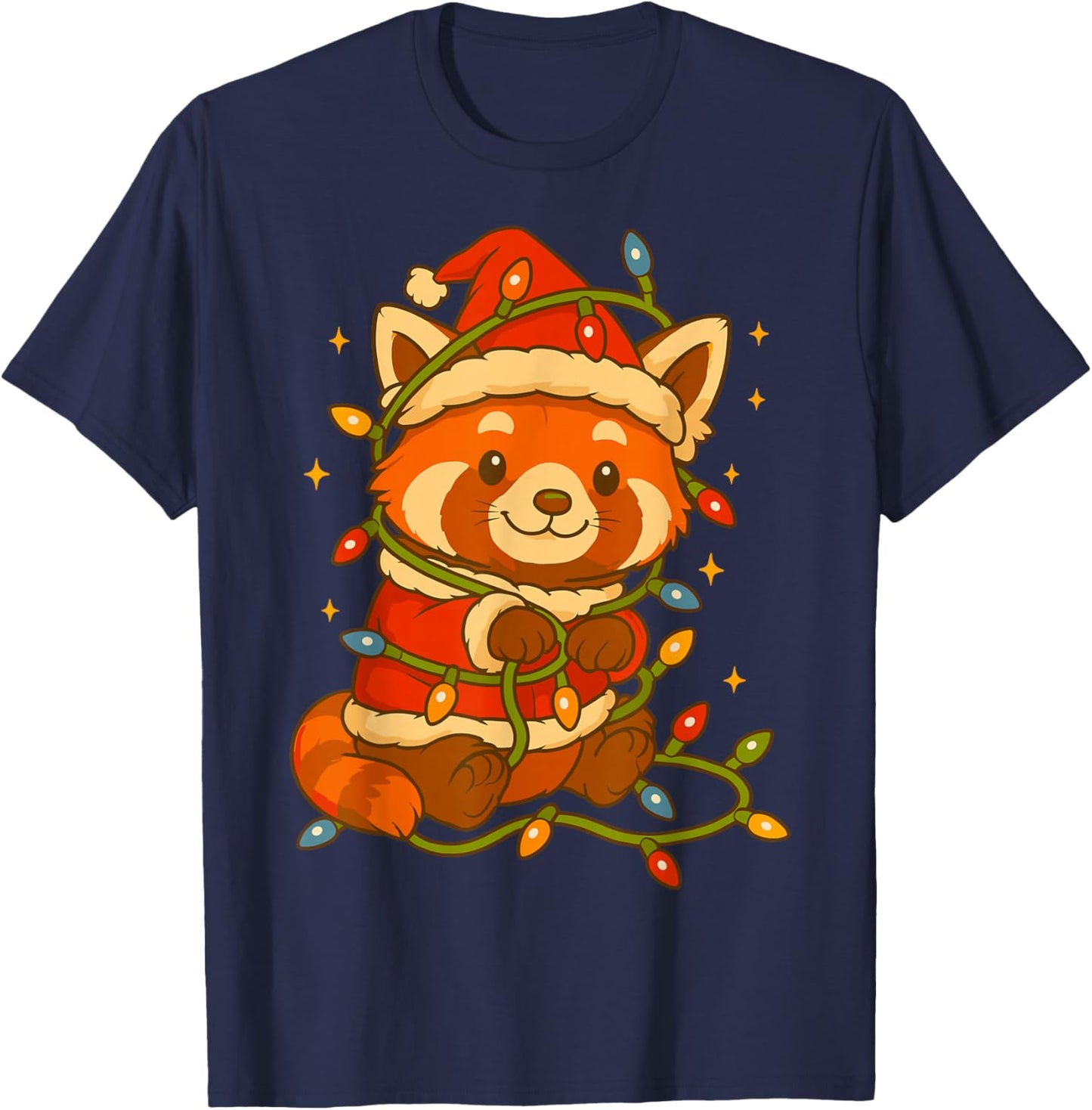 Red Panda with Christmas Lights and Costume T-Shirt - T-Shirt | Navy