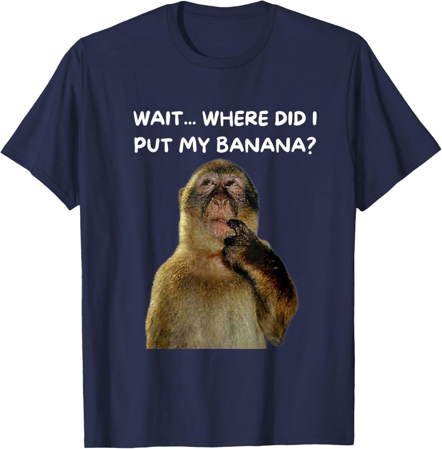 Thinking Monkey Meme Joke Humor T-Shirt - T-Shirt | Navy