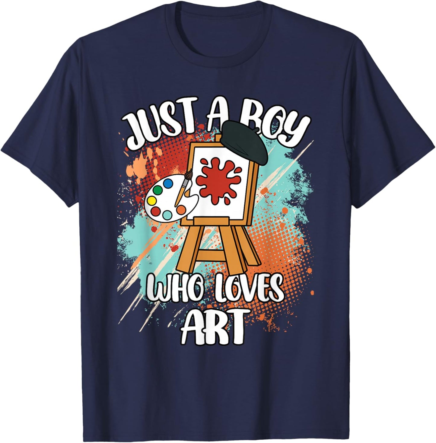 Just A Boy Who Loves Art Painting Funny Artist Kids T-Shirt - T-Shirt | Navy