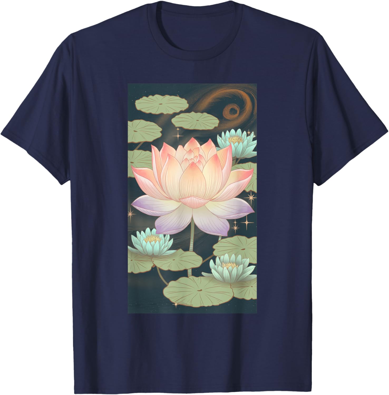 Lotus Flower Nature Art Water Lily Meditation T-Shirt - T-Shirt | Navy