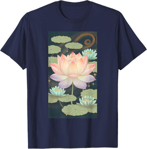 Lotus Flower Nature Art Water Lily Meditation T-Shirt - T-Shirt | Navy