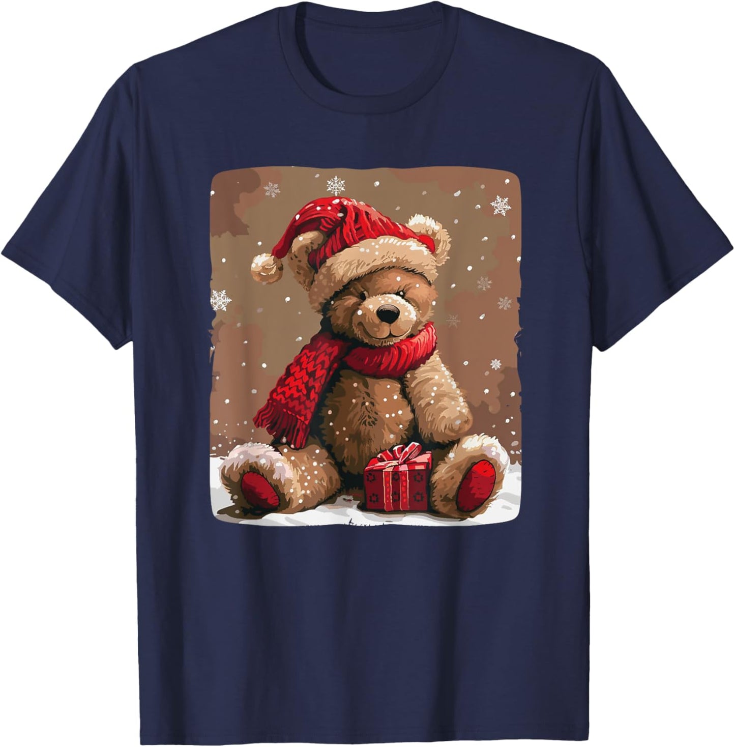 Happy Teddy Bear with Shawl and Christmas Hat Costume T-Shirt - T-Shirt | Navy