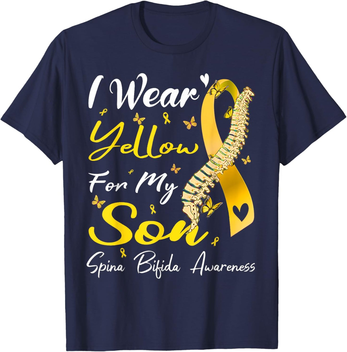 I Wear Yellow For My Son Spina Bifida Awareness T-Shirt - T-Shirt | Navy