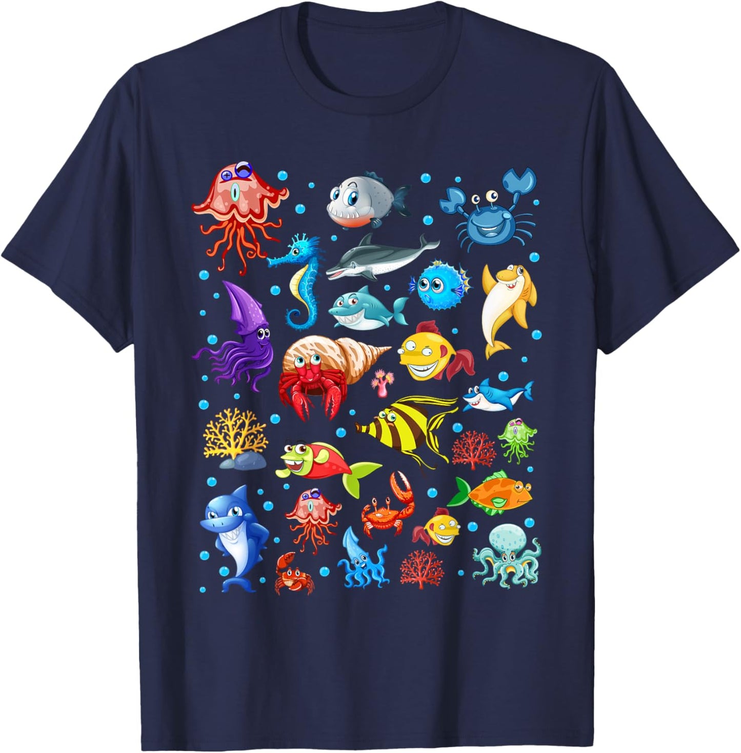 Cute Sea Animals Kids Children Ocean Creatures Clownfish T-Shirt - T-Shirt | Navy