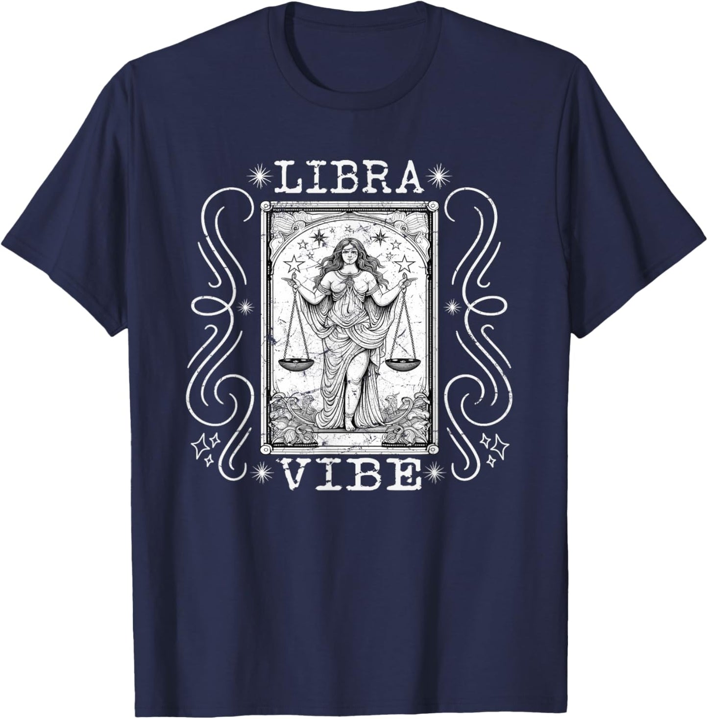 Libra Vibe, Tarot Card Graphic Libra Gifts , Small, Black T-Shirt - T-Shirt | Navy