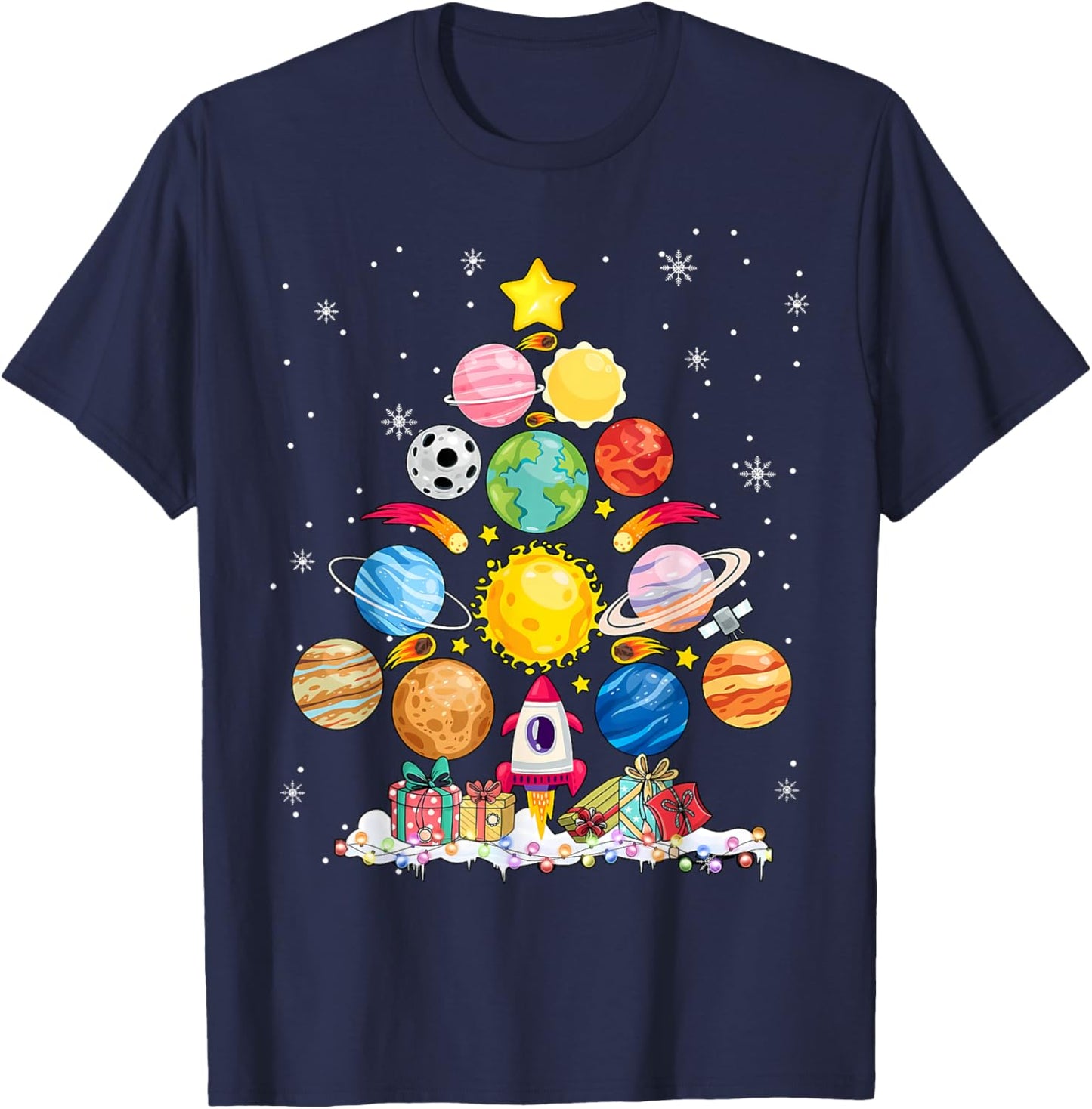Solar System Christmas Tree Planet Astronomy Science Teacher T-Shirt - T-Shirt | Navy
