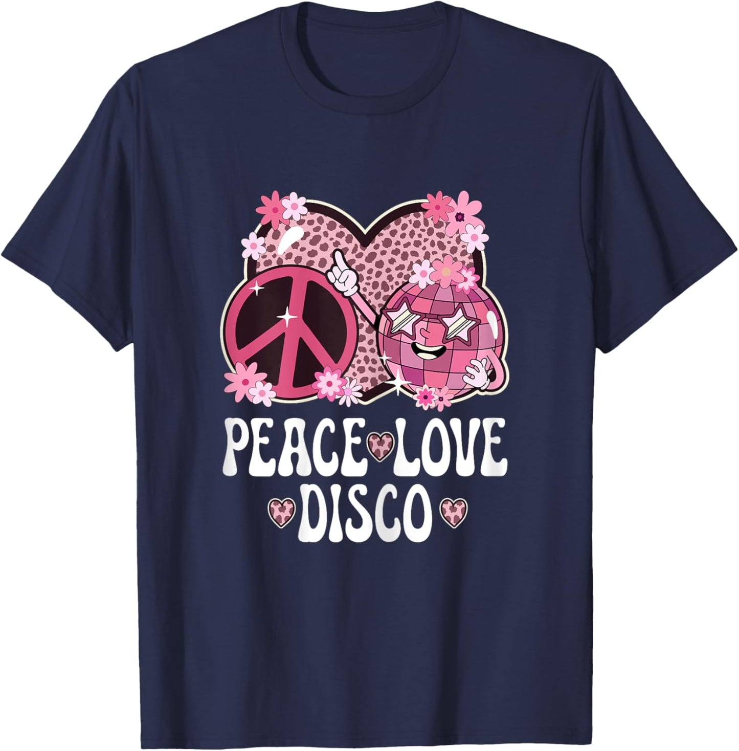 Peace Love Disco Outfit Cheetah Print Women Girls 70s Disco T-Shirt - T-Shirt | Navy