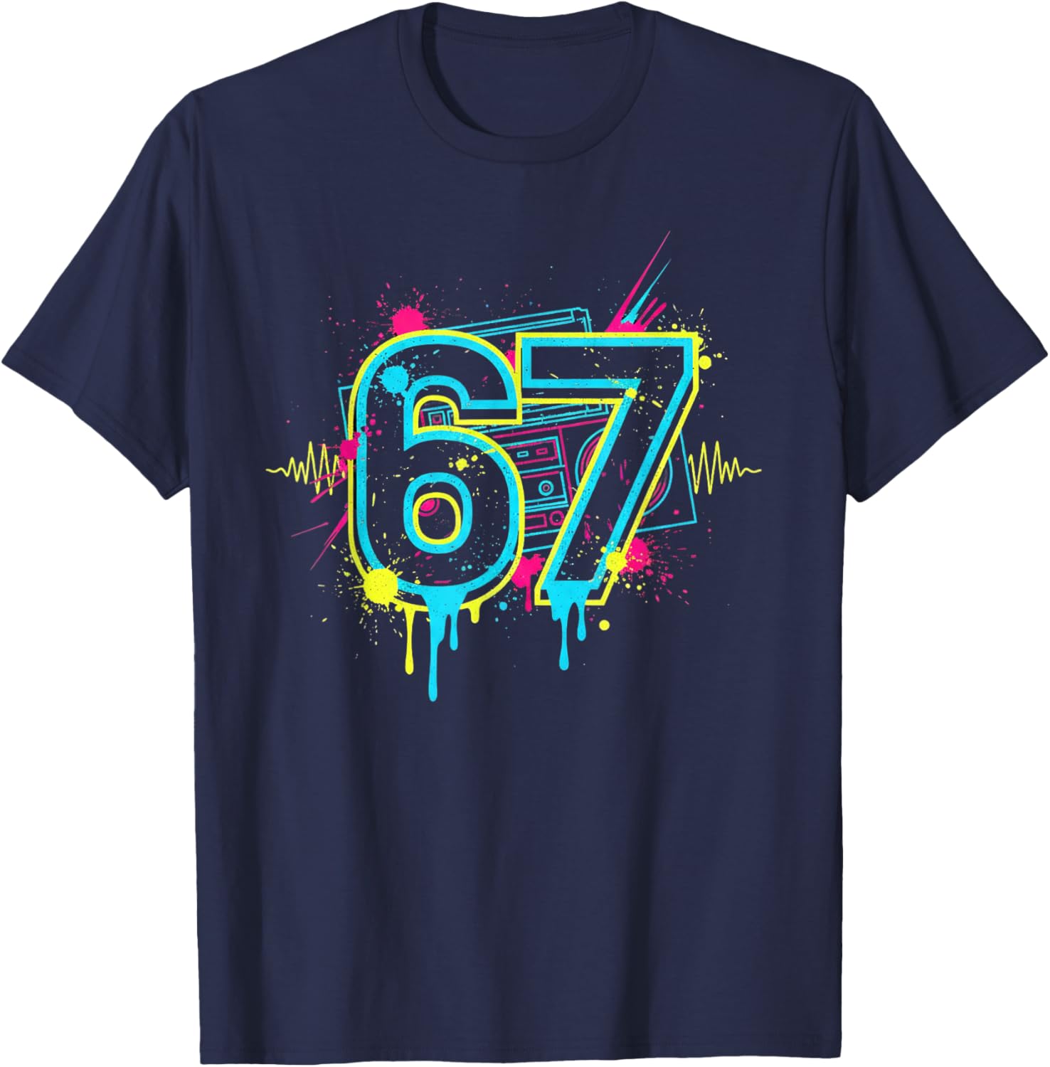 Funny Six Seven 6 7 Meme Graffiti Men Women Girls T Shirt T-Shirt - T-Shirt | Navy