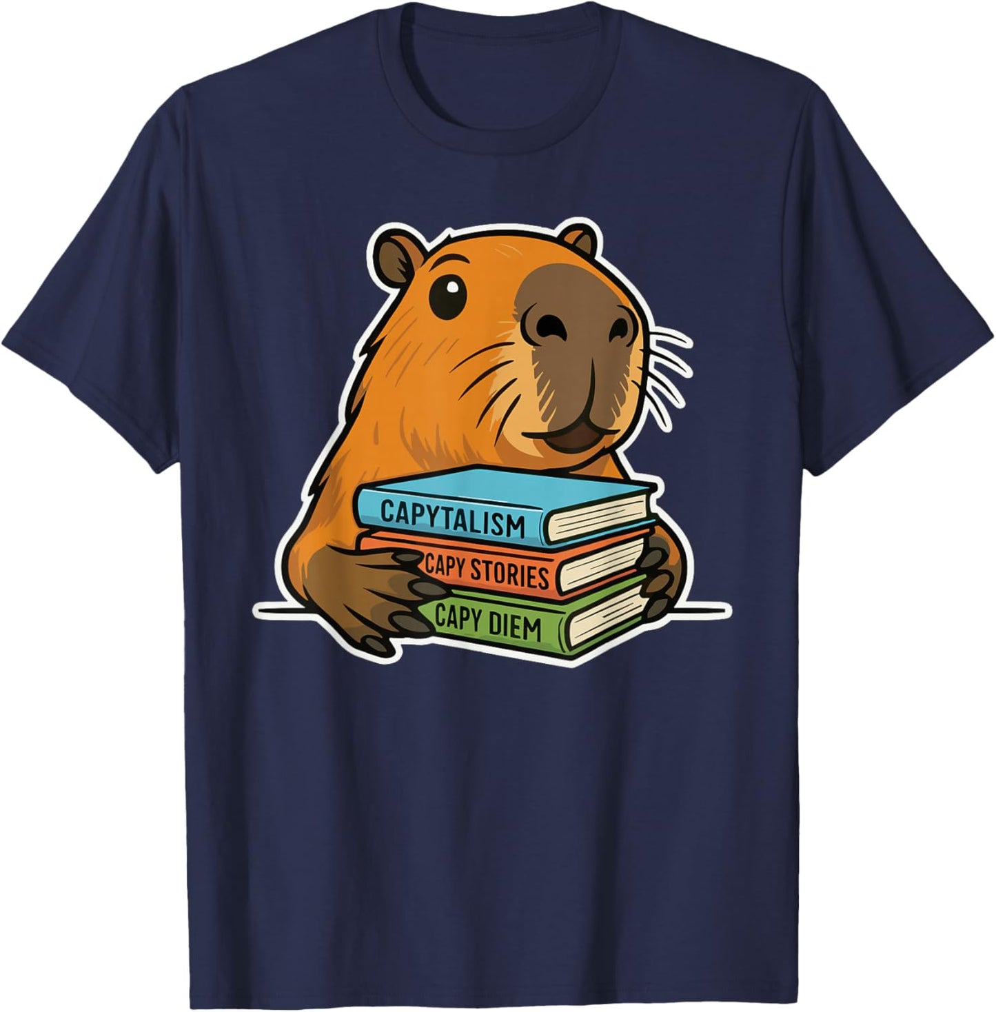 Capybara Book Nerd Librarian Funny Book Lover T-Shirt - T-Shirt | Navy