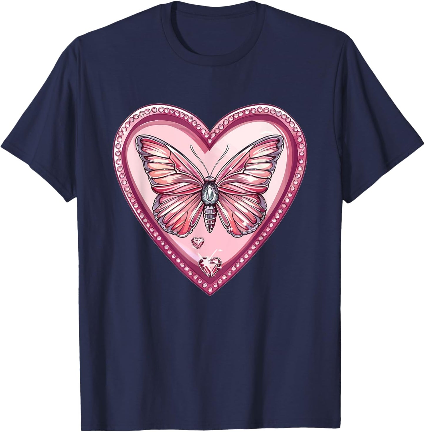 Colorful Butterfly With Heart I Butterfly T-Shirt - T-Shirt | Navy