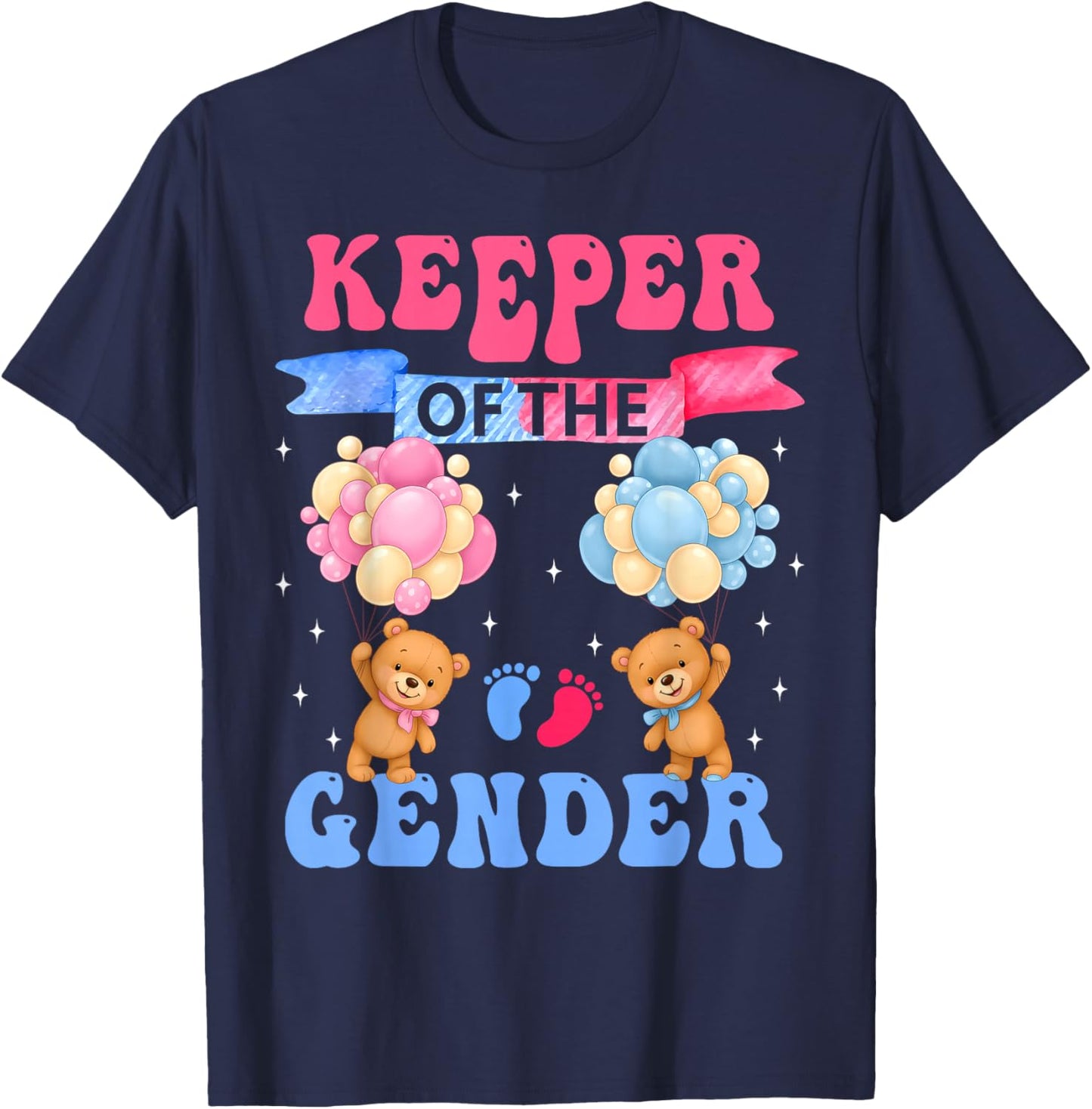 Keeper of The Gender Reveal Cute Bear Balloons Pink Or Blue T-Shirt - T-Shirt | Navy