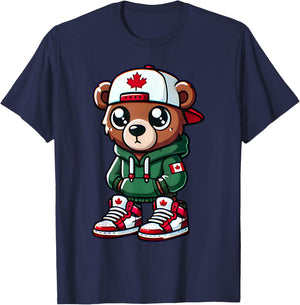 Funny Canada Day Cute Bear Canada Flag For Kids Girls Boys T-Shirt - T-Shirt | Navy