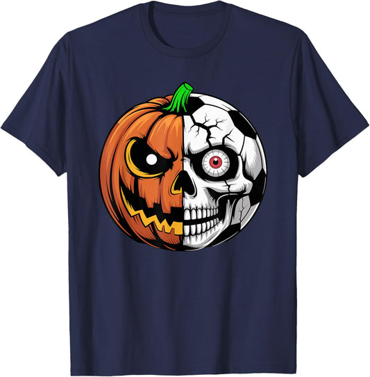 Soccer Ball Pumpkin Skull Halloween Football Player Sport T-Shirt - T-Shirt | Navy