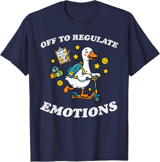 Goose Scooter Off to Regulate Emotions Funny Men Women Kids T-Shirt - T-Shirt | Navy