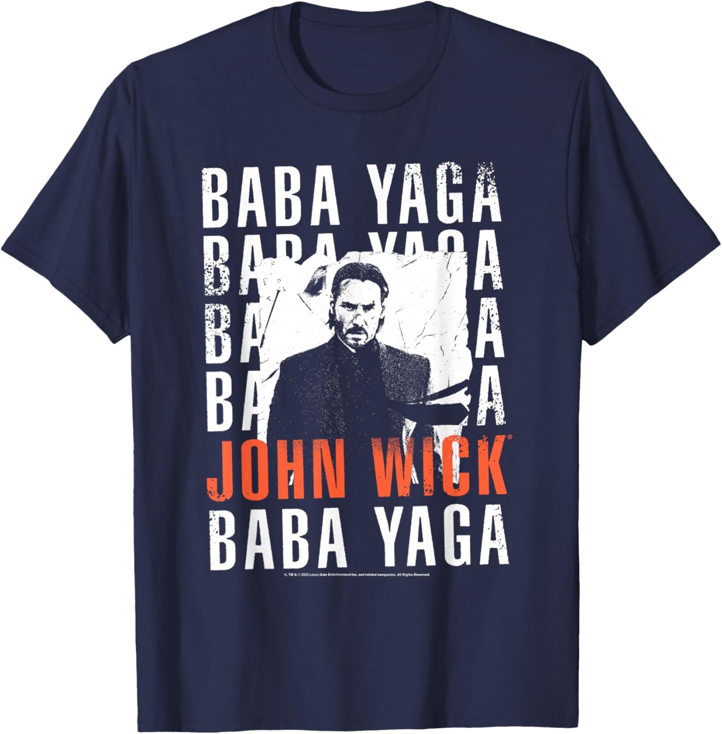 John Wick Baba Yaga Repeating Text & Photo Action Movie T-Shirt - T-Shirt | Navy
