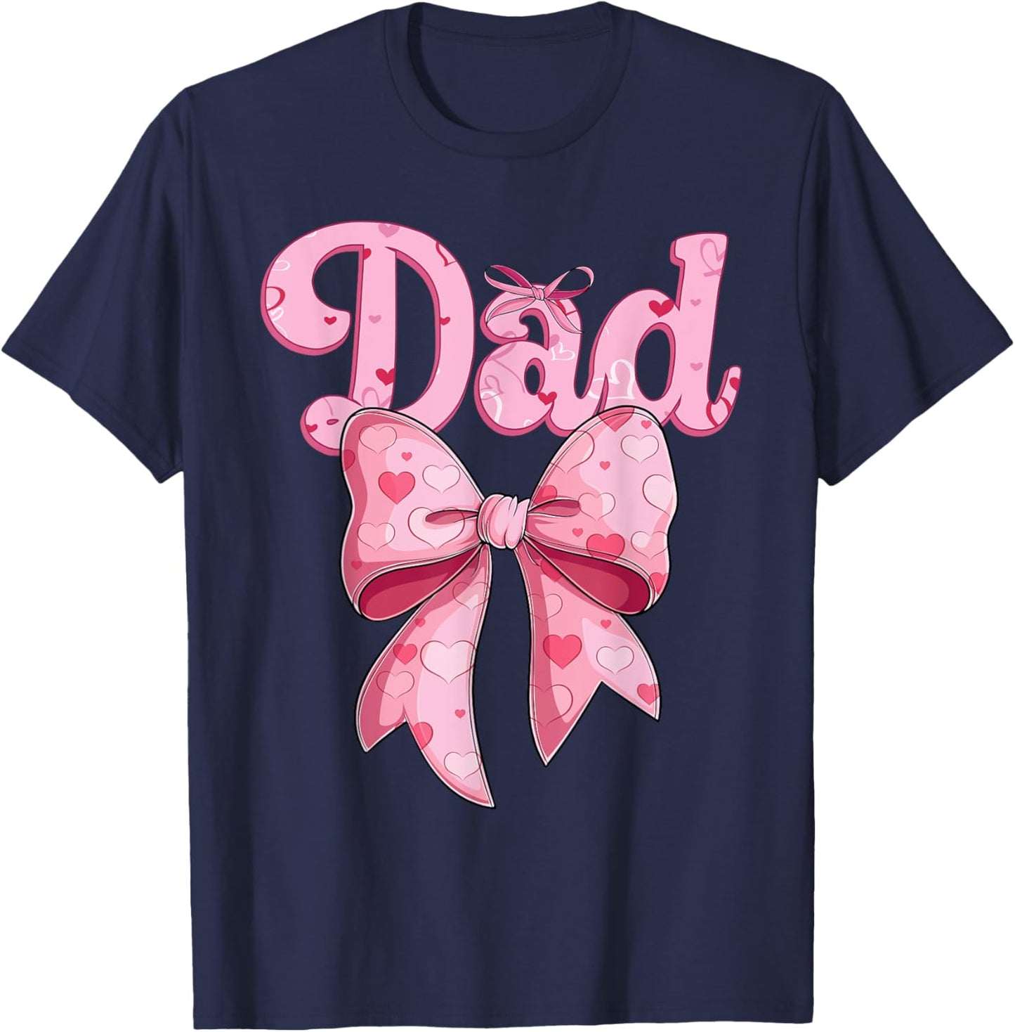 coquette bow family matching Groovy pink Dad T-Shirt - T-Shirt | Navy
