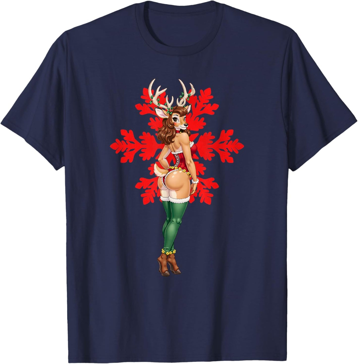 Fursuit Furry Christmas Sexy Reindeer Pin-Up Fursona Fandom T-Shirt - T-Shirt | Navy