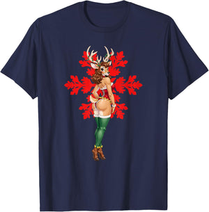 Fursuit Furry Christmas Sexy Reindeer Pin-Up Fursona Fandom T-Shirt - T-Shirt | Navy