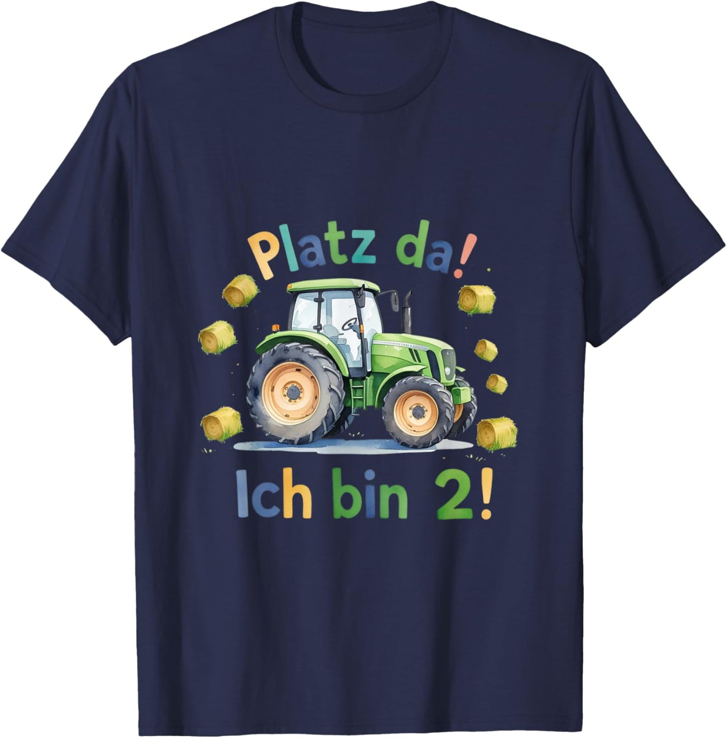 Cute Green Tractor Birthday with German Text "Platz da!" T-Shirt - T-Shirt | Navy