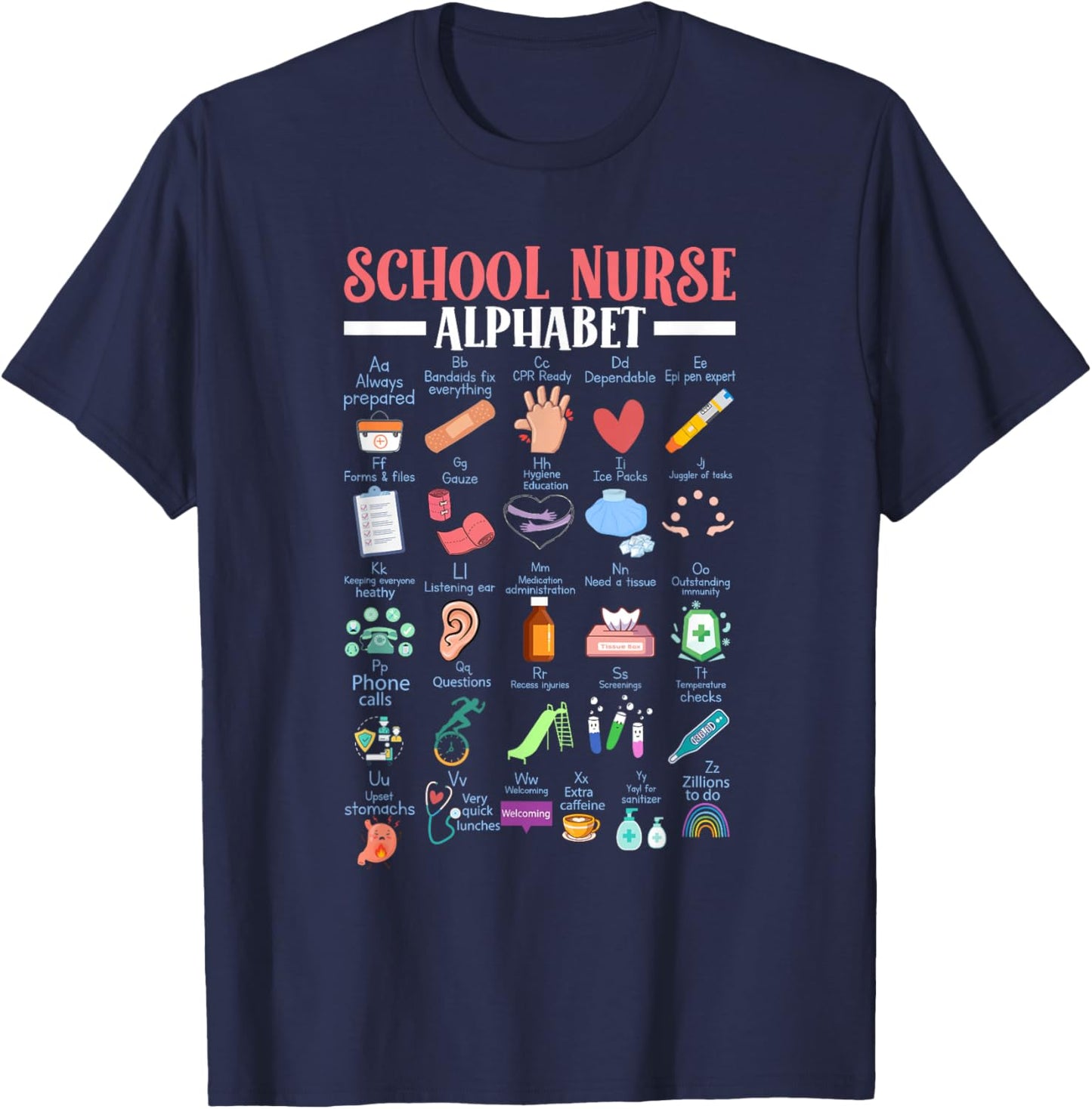 ABC School Nurse Alphabet Student Teacher Health Worker T-Shirt - T-Shirt | Navy