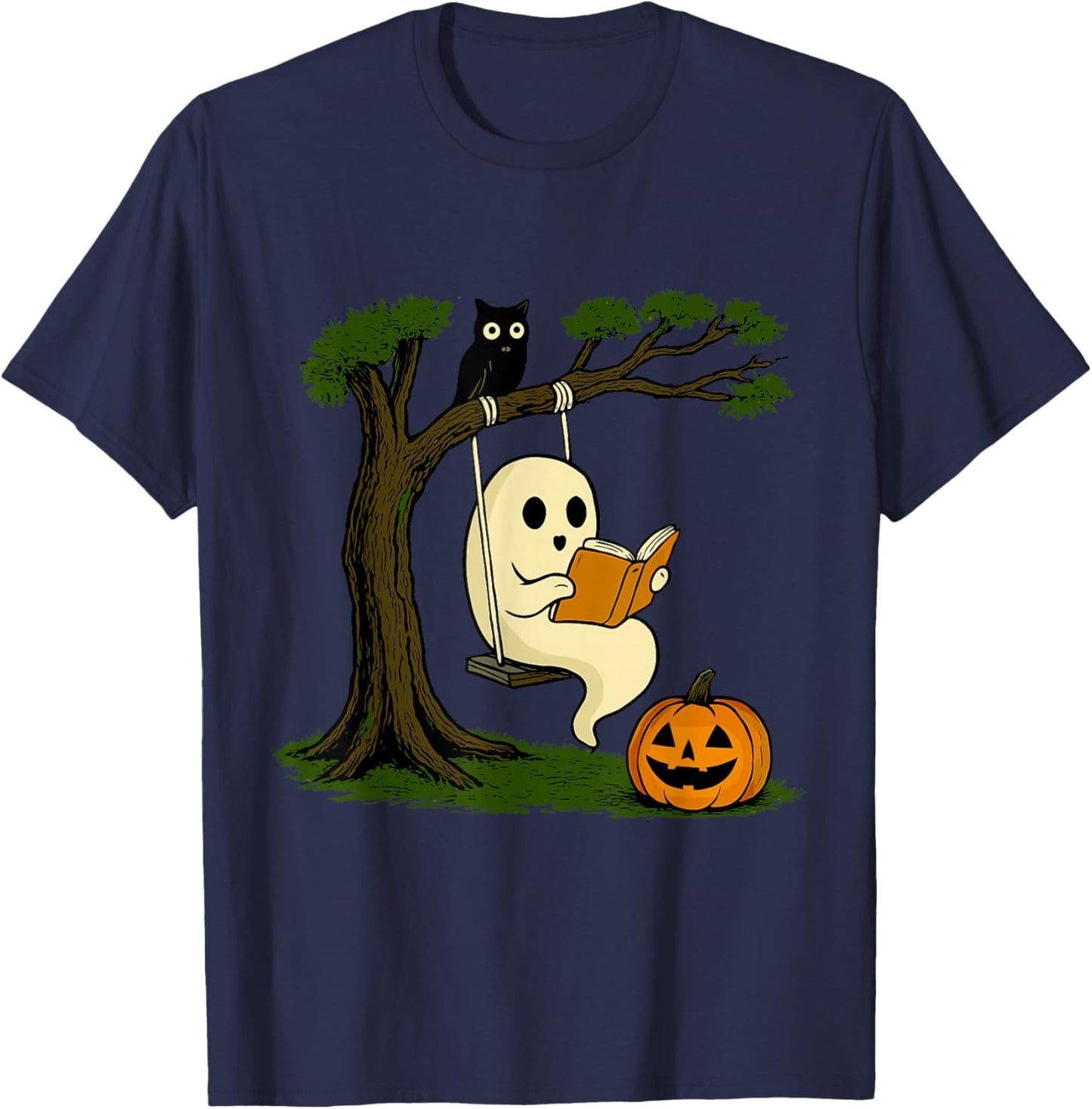 Vintage Ghost Swing Reading Book Swinging Halloween Costume T-Shirt - T-Shirt | Navy