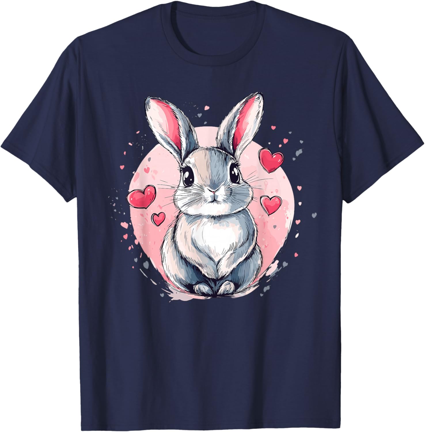 Bunny Surrounded By Pink Hearts T-Shirt - T-Shirt | Navy