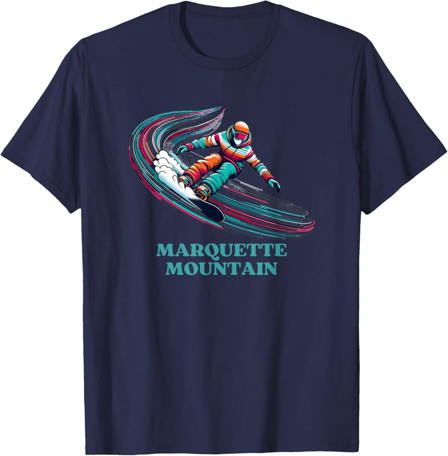 Marquette Mountain Michigan Snowboarding Snowboarder T-Shirt - T-Shirt | Navy