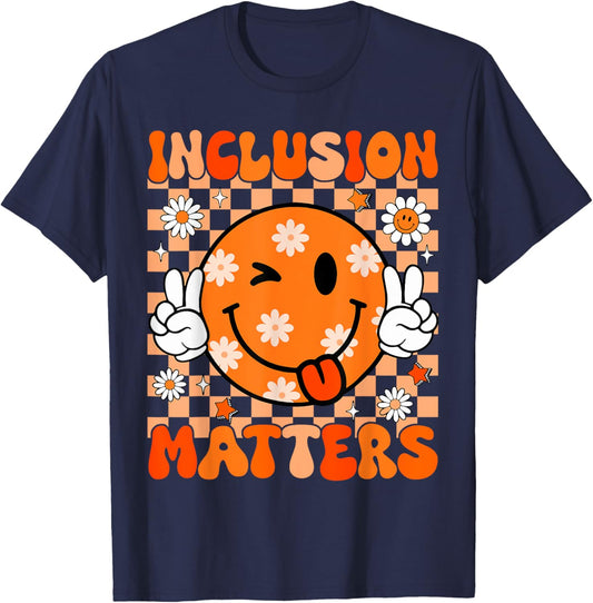 Groovy Inclusion Matters Special Education Teacher Sped T-Shirt - T-Shirt | Navy
