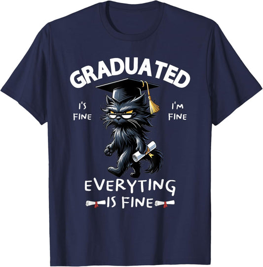 Black Cat Graduated Graduate Funny Graduation Family Match T-Shirt - T-Shirt | Navy