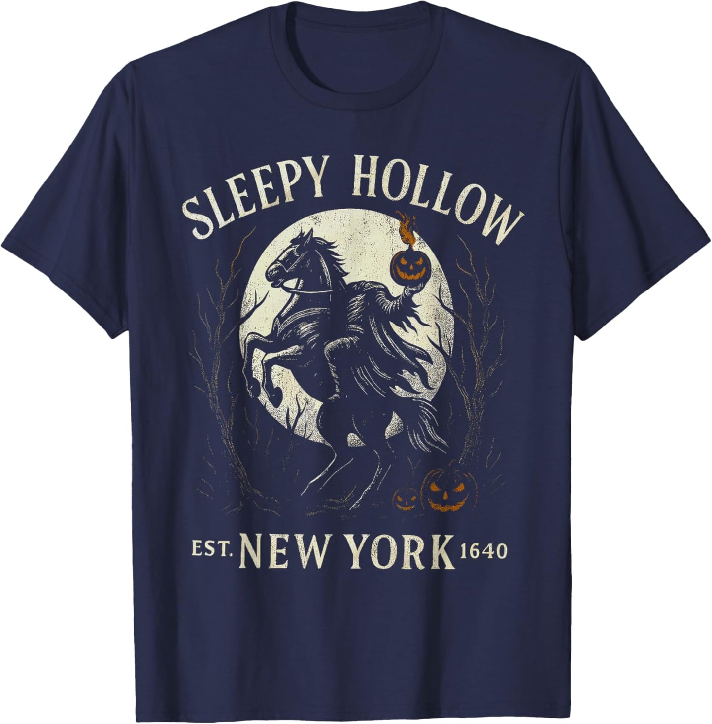Gothic Sleepy Hollow Spooky Pumpkin Bookish Halloween T-Shirt - T-Shirt | Navy