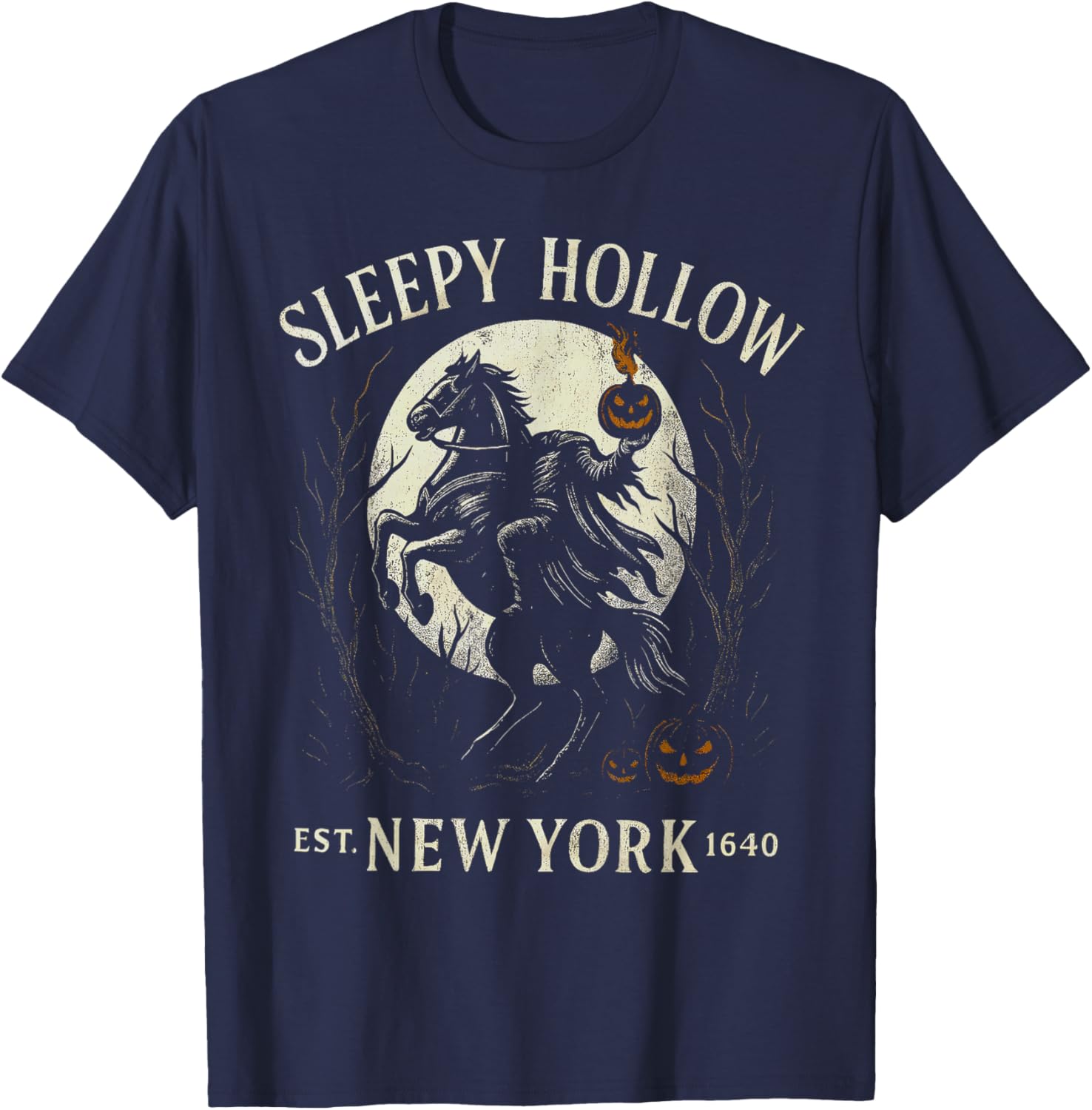 Gothic Sleepy Hollow Spooky Pumpkin Bookish Halloween T-Shirt - T-Shirt | Navy