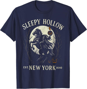 Gothic Sleepy Hollow Spooky Pumpkin Bookish Halloween T-Shirt - T-Shirt | Navy