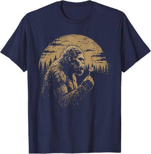 Blowing Wishes Funny Bigfoot Blowing Dandelion Vintage Art T-Shirt - T-Shirt | Navy