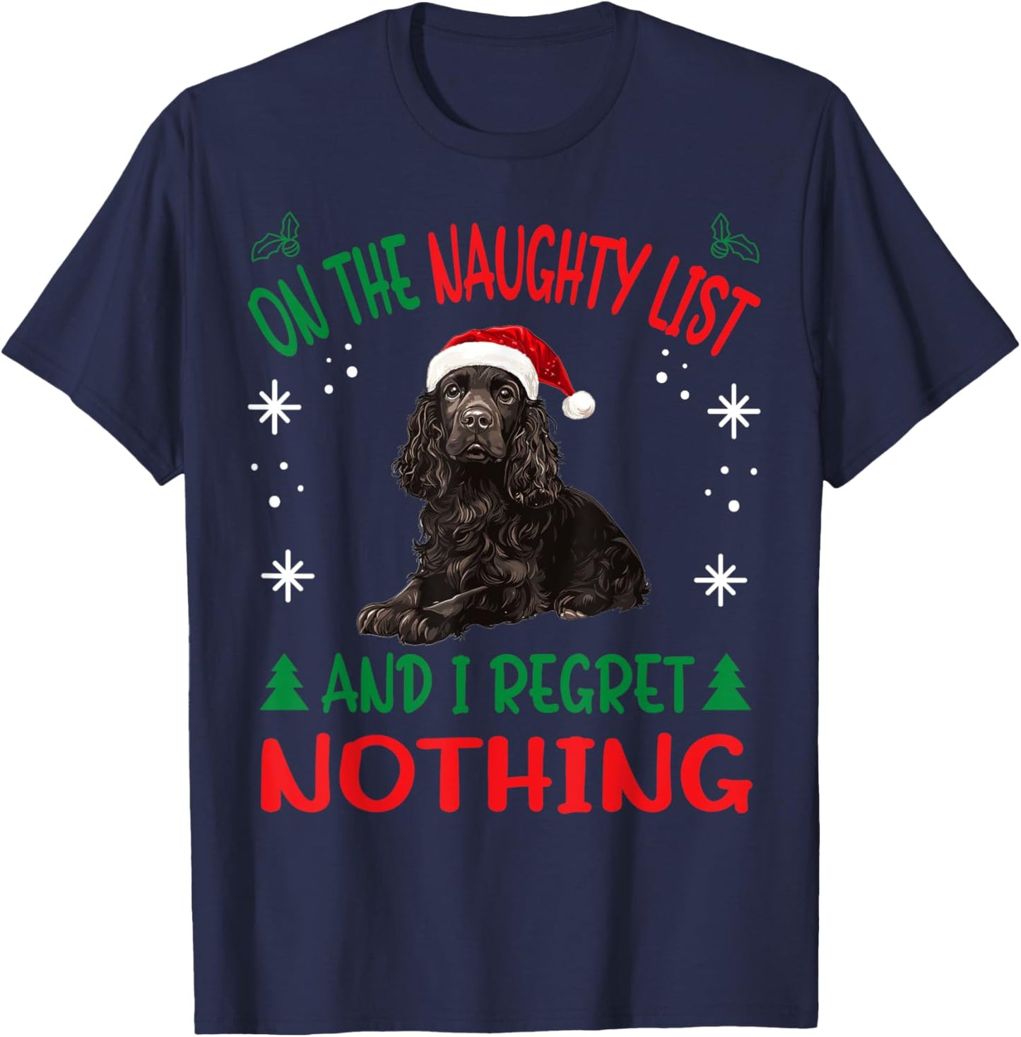 Cute Boykin Spaniel Dog Christmas On The Naughty List and I T-Shirt - T-Shirt | Navy