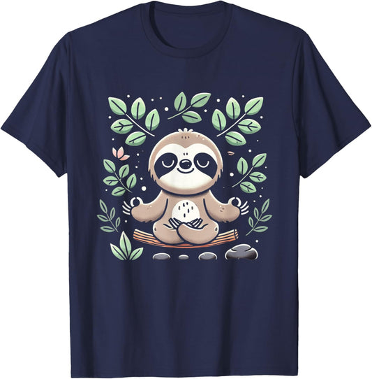 Cute Funny Sloth Meditating Meditation Peace Zen Sloth T-Shirt - T-Shirt | Navy