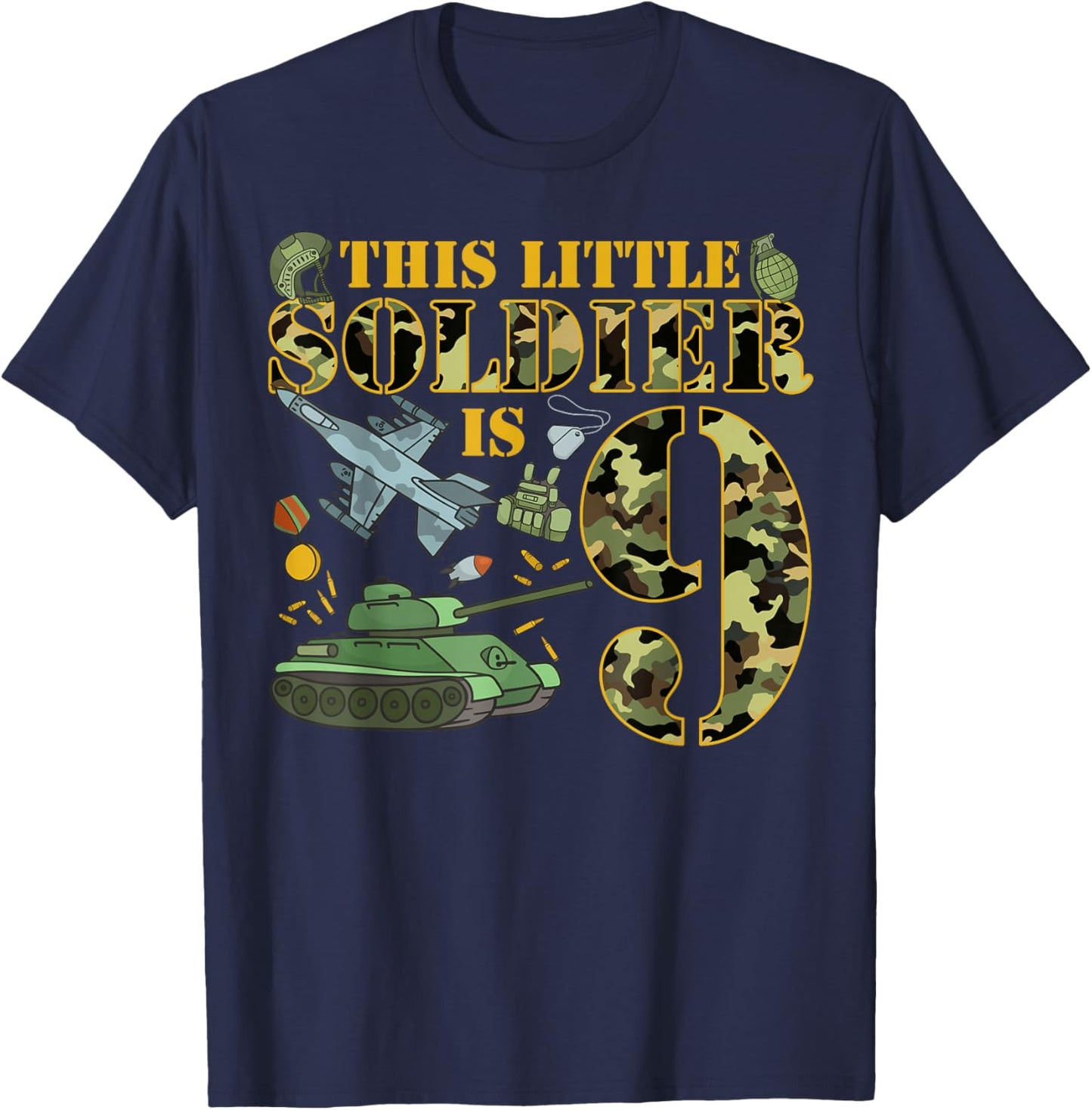 9 Years Old Soldier Birthday Boy 9th Birthday Camo T-Shirt - T-Shirt | Navy