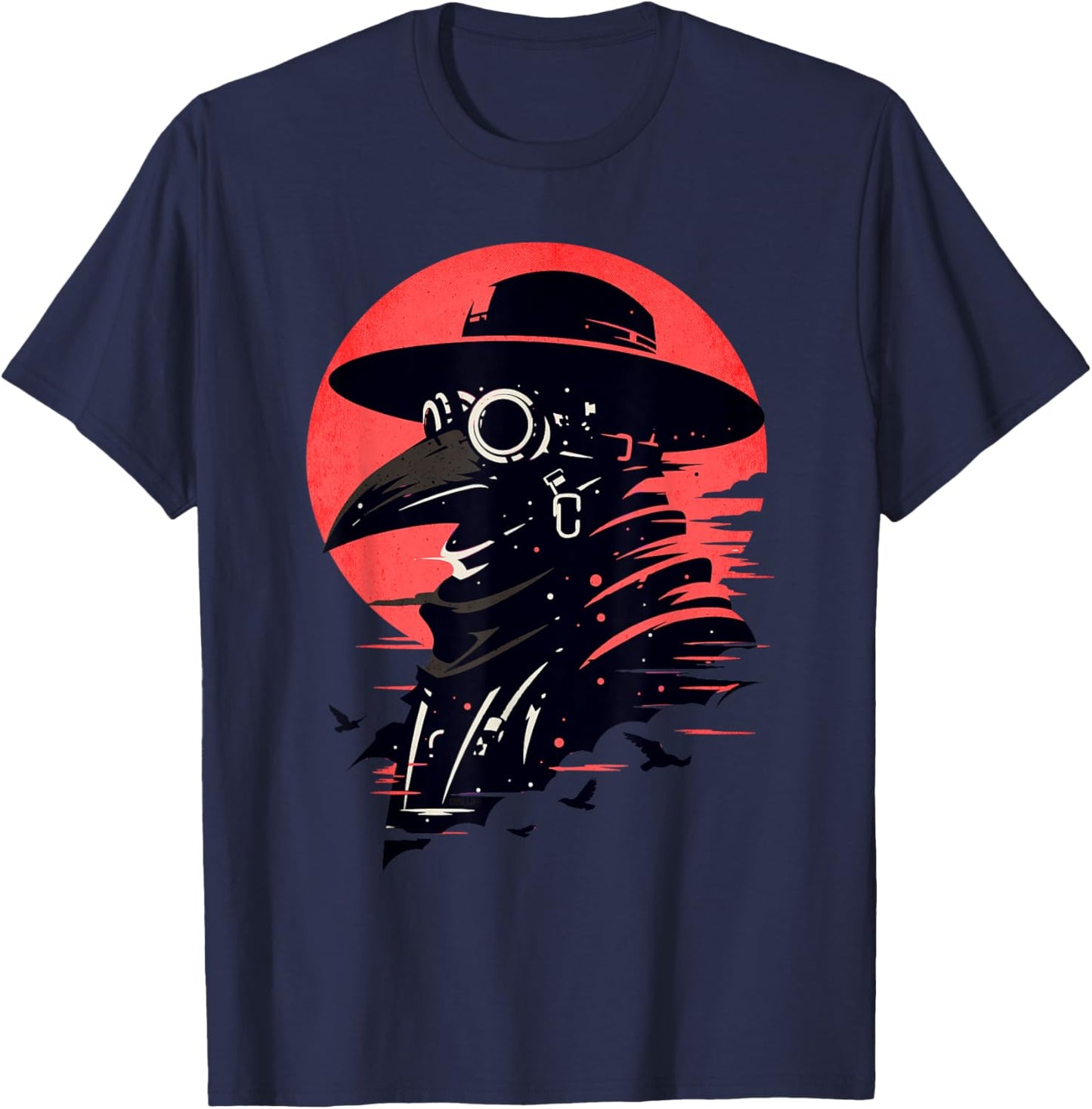 Gothic Mask Graphic Steam Punk Themed Plague Doctor Design T-Shirt - T-Shirt | Navy