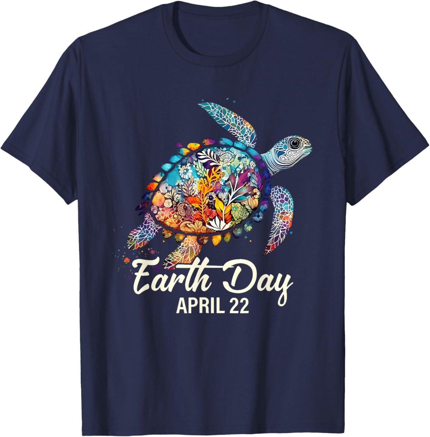 Earth Day 2025 Restore Earth Sea Turtle Art Save the Planet T-Shirt - T-Shirt | Navy