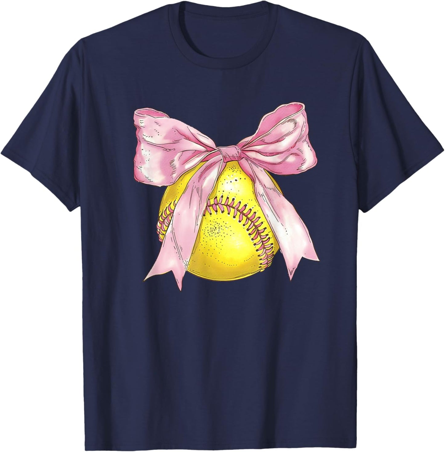 Girls Softball Coquette Bow Ribbon Mom Daughter Softball T-Shirt - T-Shirt | Navy