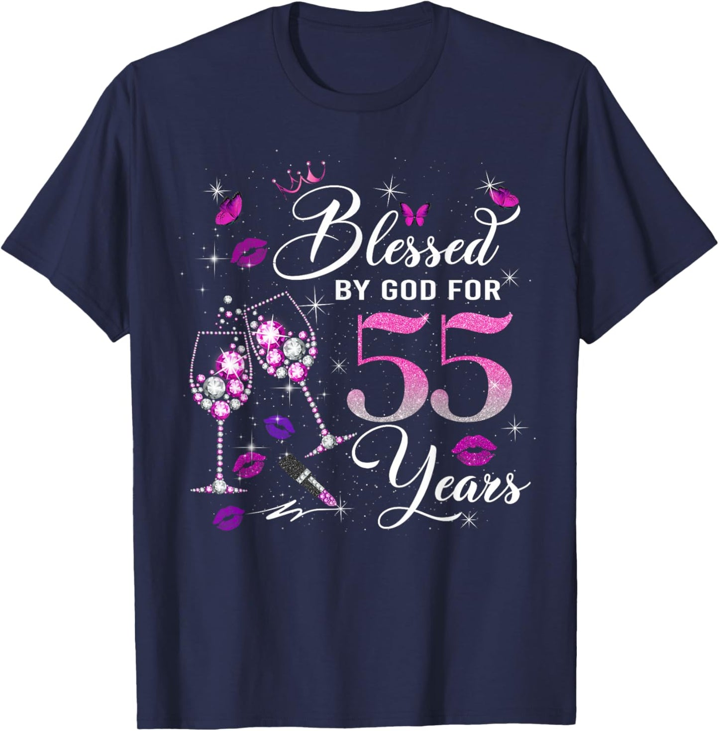 Blessed by God for 55 Years Old Women 55th Birthday Queen T-Shirt - T-Shirt | Navy