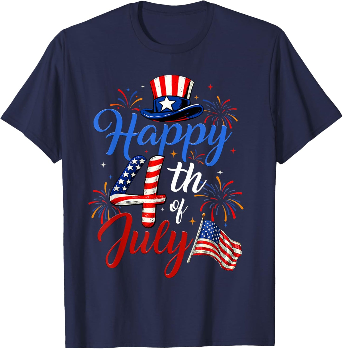 Happy 4th of July Shirt Men Women Patriotic American US Flag T-Shirt - T-Shirt | Navy