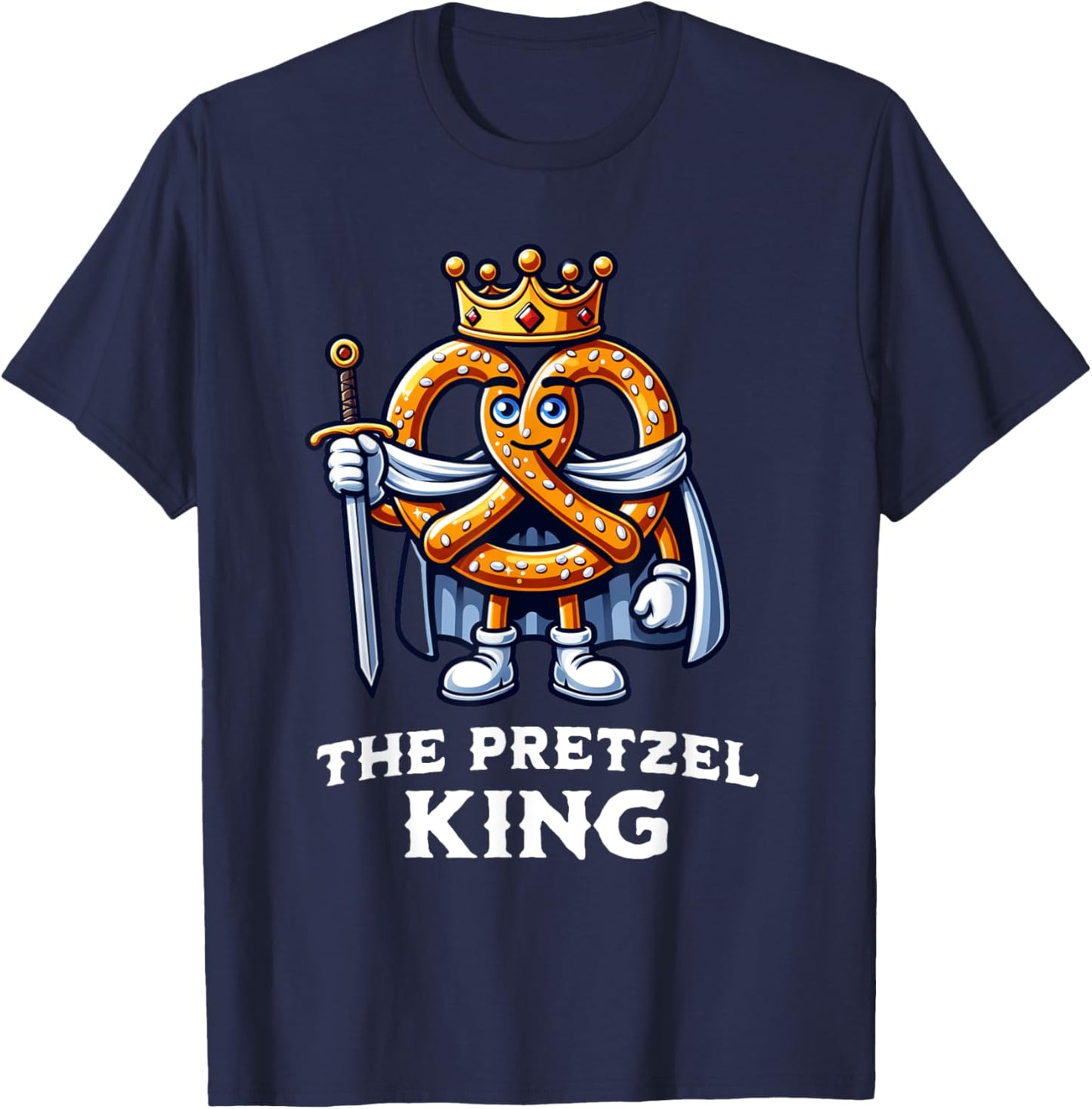 Pretzel King Funny Pretzel Lover Illustration T-Shirt - T-Shirt | Navy