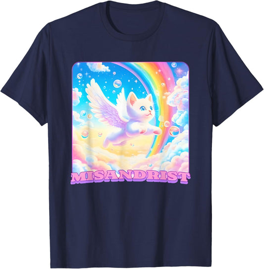 Misandrist Cat Wings Rainbow T-Shirt - T-Shirt | Navy