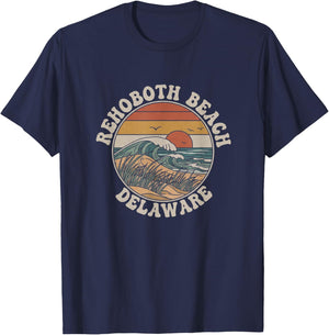 Retro Rehoboth Beach Delaware Drawing Art Design T-Shirt - T-Shirt | Navy