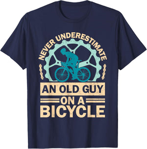 Never Underestimate An Old Guy On A Bicycle Funny Cycling T-Shirt - T-Shirt | Navy
